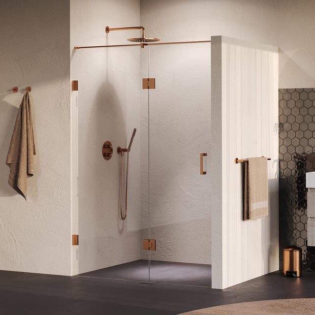 BRAUER Void nisdeur 2-delig helder glas 140x200 omkeerbaar met draaideur 70 aan glas incl. glascoating PVD koper GS-VON3H7070200GK