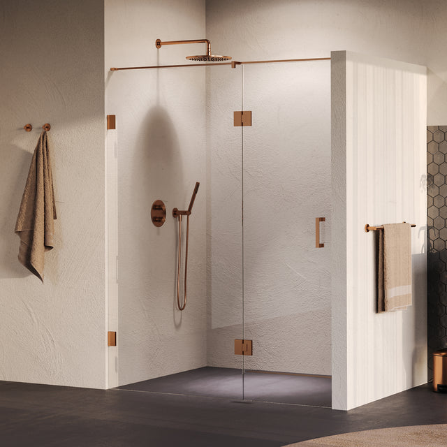 BRAUER Void nisdeur 2-delig helder glas 150x200 omkeerbaar met draaideur 70 aan glas incl. glascoating PVD koper GS-VON3H7080200GK