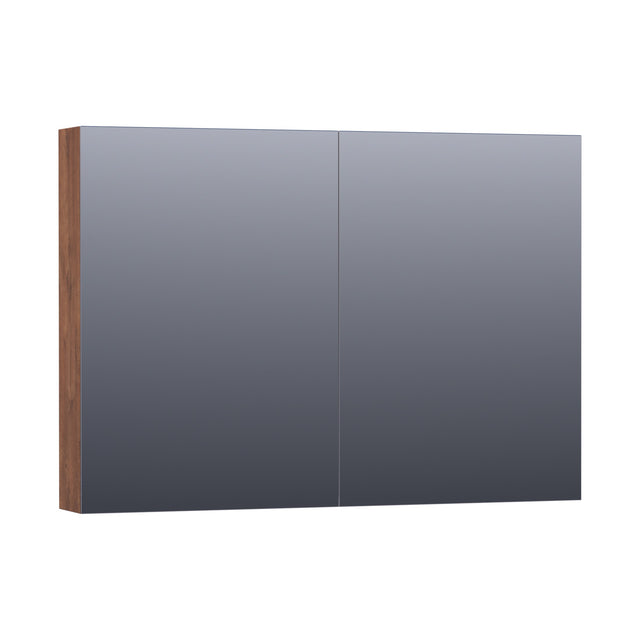 BRAUER Impress Deluxe spiegelkast 100 met interne en externe verlichting 2 dubbelzijdige spiegeldeuren Forest Cacao SK-IMD100FC