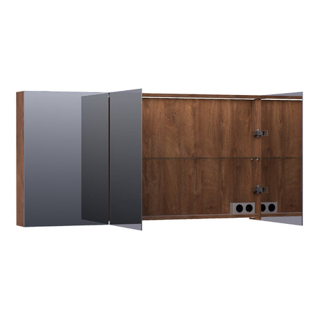BRAUER Impress Deluxe spiegelkast 140 met interne en externe verlichting 3 dubbelzijdige spiegeldeuren Forest Cacao SK-IMD140FC