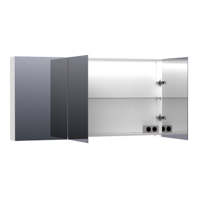 BRAUER Impress Deluxe spiegelkast 140 met interne en externe verlichting 3 dubbelzijdige spiegeldeuren mat wit SK-IMD140MW