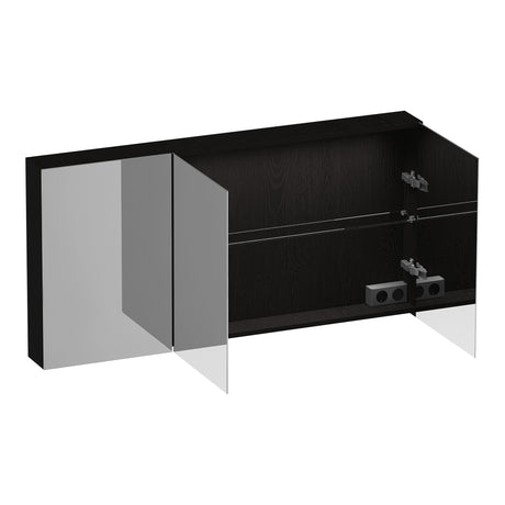 BRAUER Impress Deluxe spiegelkast 140 met interne en externe verlichting 3 dubbelzijdige spiegeldeuren Timber Black SK-IMD140TB