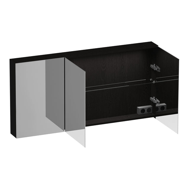 BRAUER Impress Deluxe spiegelkast 140 met interne en externe verlichting 3 dubbelzijdige spiegeldeuren Timber Black SK-IMD140TB