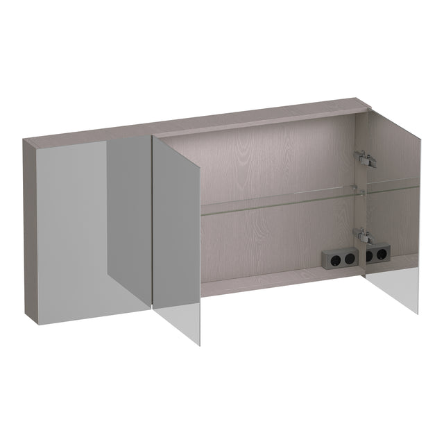 BRAUER Impress Deluxe spiegelkast 140 met interne en externe verlichting 3 dubbelzijdige spiegeldeuren Timber Greige SK-IMD140TE