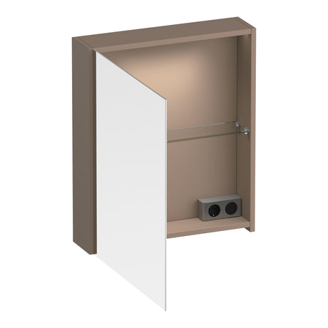 BRAUER Impress Deluxe spiegelkast 60 met interne en externe verlichting 1 linksdraaiende dubbelzijdige spiegeldeur mat mokka SK-IMD60LMM