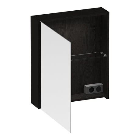 BRAUER Impress Deluxe spiegelkast 60 met interne en externe verlichting 1 linksdraaiende dubbelzijdige spiegeldeur Timber Black SK-IMD60LTB