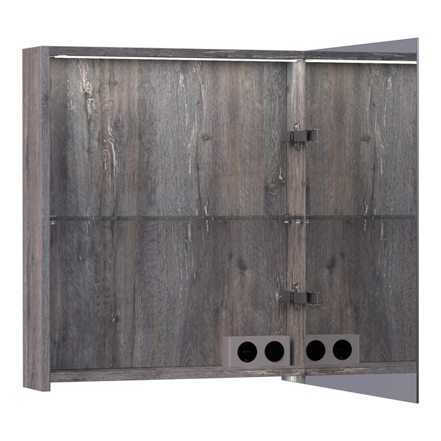 BRAUER Impress Deluxe spiegelkast 60 met interne en externe verlichting 1 rechtsdraaiende dubbelzijdige spiegeldeur Driftwood SK-IMD60RDR
