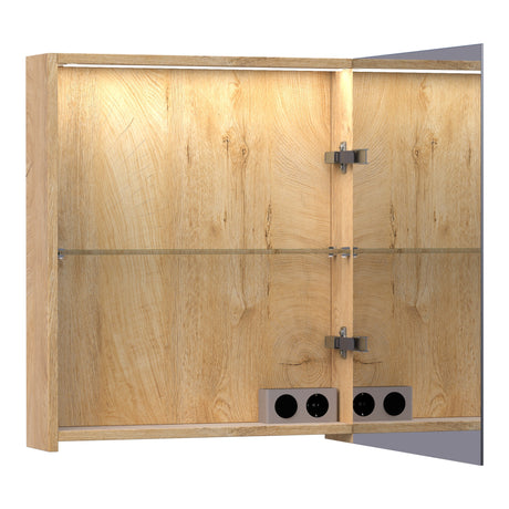 BRAUER Impress Deluxe spiegelkast 60 met interne en externe verlichting 1 rechtsdraaiende dubbelzijdige spiegeldeur Forest Tan SK-IMD60RFT