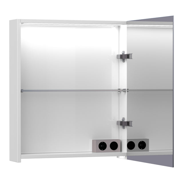 BRAUER Impress Deluxe spiegelkast 60 met interne en externe verlichting 1 rechtsdraaiende dubbelzijdige spiegeldeur hoogglans wit SK-IMD60RHW