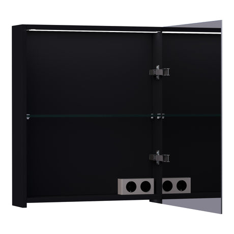 BRAUER Impress Deluxe spiegelkast 60 met interne en externe verlichting 1 rechtsdraaiende dubbelzijdige spiegeldeur mat zwart SK-IMD60RMZ