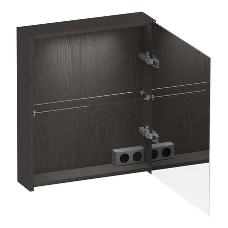 BRAUER Impress Deluxe spiegelkast 60 met interne en externe verlichting 1 rechtsdraaiende dubbelzijdige spiegeldeur Timber Anthracite SK-IMD60RTA