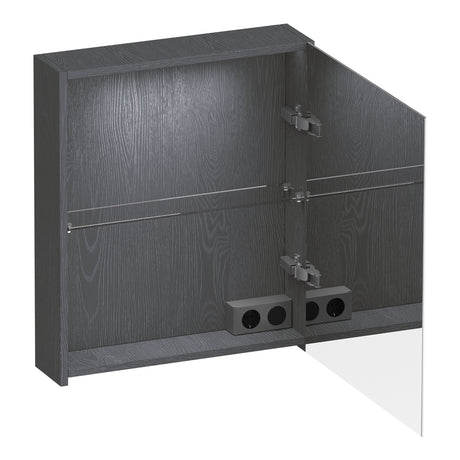 BRAUER Impress Deluxe spiegelkast 60 met interne en externe verlichting 1 rechtsdraaiende dubbelzijdige spiegeldeur Timber Grey SK-IMD60RTG