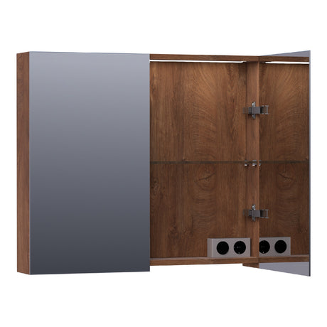 BRAUER Impress Deluxe spiegelkast 80 met interne en externe verlichting 2 dubbelzijdige spiegeldeuren Forest Cacao SK-IMD80FC