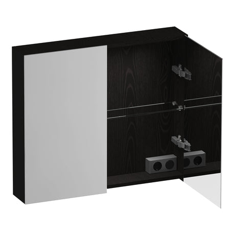 BRAUER Impress Deluxe spiegelkast 80 met interne en externe verlichting 2 dubbelzijdige spiegeldeuren Timber Black SK-IMD80TB