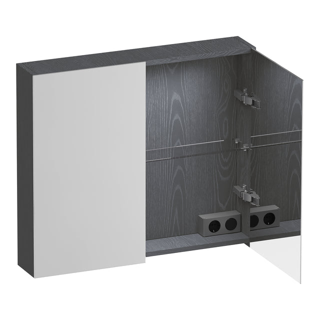 BRAUER Impress Deluxe spiegelkast 80 met interne en externe verlichting 2 dubbelzijdige spiegeldeuren Timber Grey SK-IMD80TG