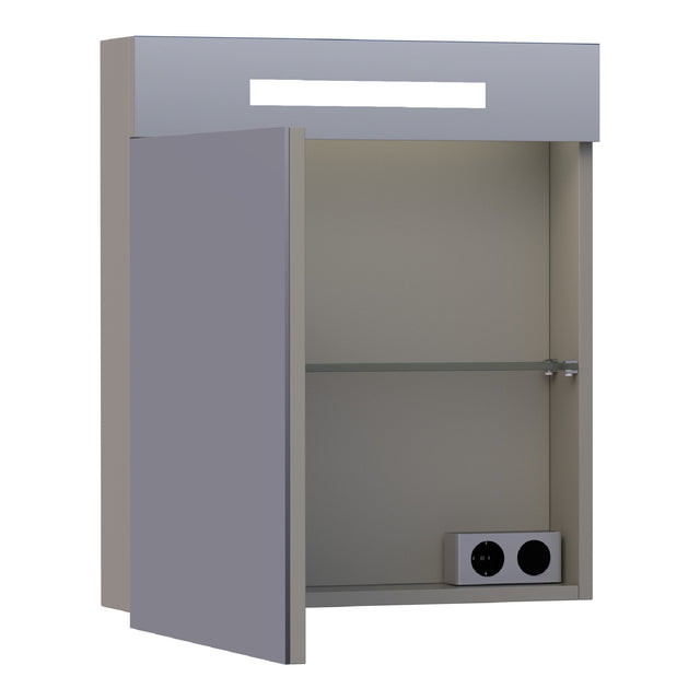 BRAUER Promise spiegelkast 60 met directe verlichting 1 linksdraaiende enkelzijdige spiegeldeur mat taupe SK-PR60LMT