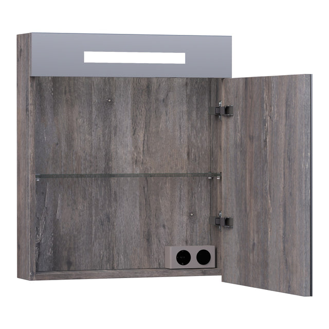 BRAUER Promise spiegelkast 60 met directe verlichting 1 rechtsdraaiende enkelzijdige spiegeldeur Driftwood SK-PR60RDR