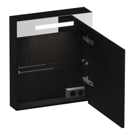 BRAUER Promise spiegelkast 60 met verlichting 1 rechtsdraaiende spiegeldeur Timber Black SK-PR60RTB