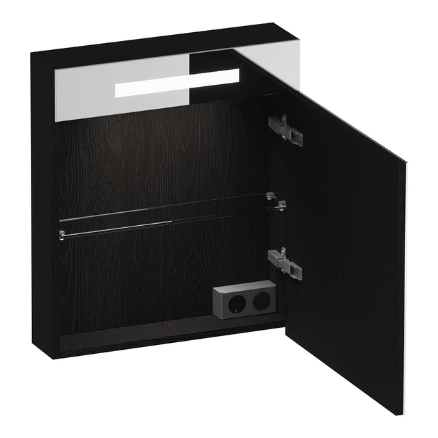 BRAUER Promise spiegelkast 60 met verlichting 1 rechtsdraaiende spiegeldeur Timber Black SK-PR60RTB