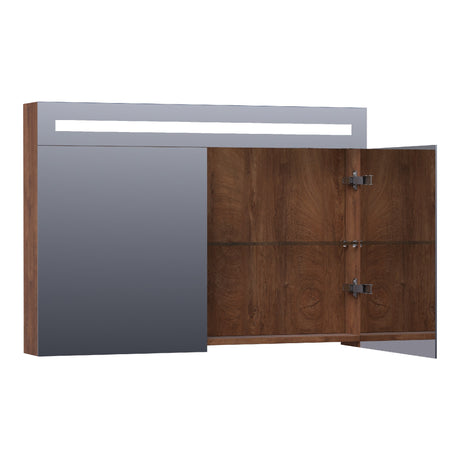 BRAUER Promise Deluxe spiegelkast 100 met directe verlichting 2 dubbelzijdige spiegeldeuren Forest Cacao SK-PRD100FC