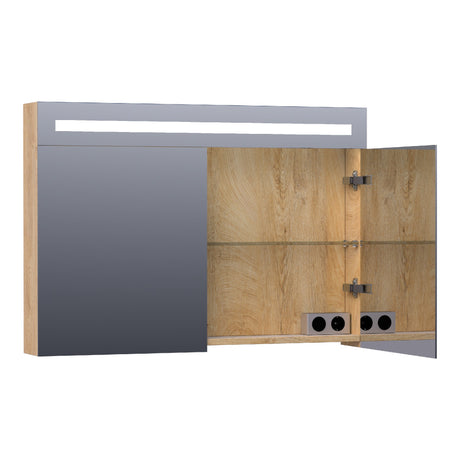 BRAUER Promise Deluxe spiegelkast 100 met directe verlichting 2 dubbelzijdige spiegeldeuren Forest Tan SK-PRD100FT