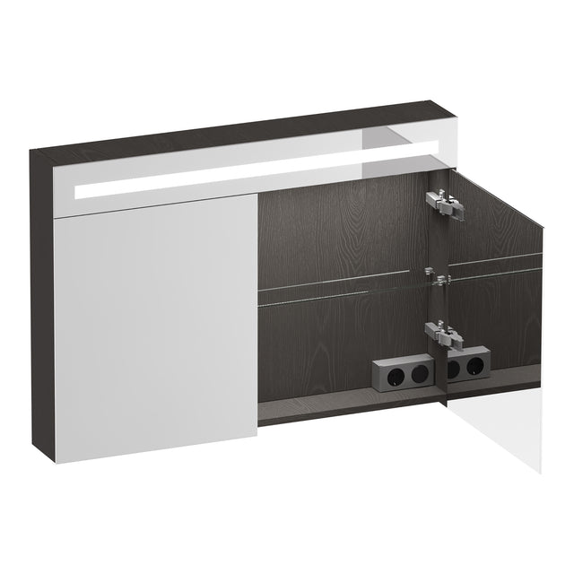 BRAUER Promise Deluxe spiegelkast 100 met verlichting 2 dubbelzijdige spiegeldeuren Timber Anthracite SK-PRD100TA