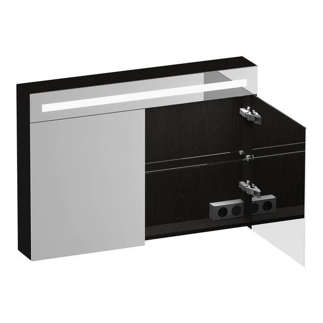 BRAUER Promise Deluxe spiegelkast 100 met verlichting 2 dubbelzijdige spiegeldeuren Timber Black SK-PRD100TB