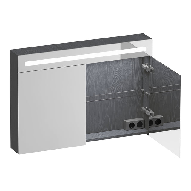 BRAUER Promise Deluxe spiegelkast 100 met verlichting 2 dubbelzijdige spiegeldeuren Timber Grey SK-PRD100TG