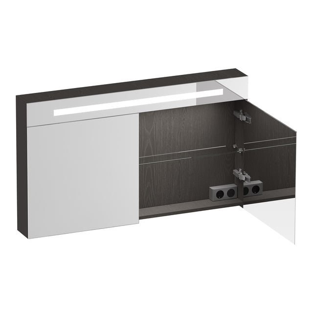 BRAUER Promise Deluxe spiegelkast 120 met verlichting 2 dubbelzijdige spiegeldeuren Timber Anthracite SK-PRD120TA
