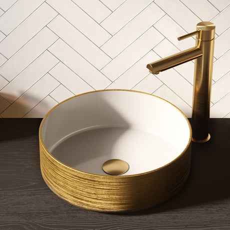 BRAUER Circle waskom 36 rond keramiek hoogglans wit en goud WK-CC36ROHWGO
