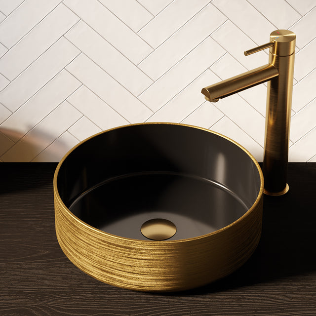 BRAUER Circle waskom 36 rond keramiek mat zwart en goud WK-CC36ROMZGO