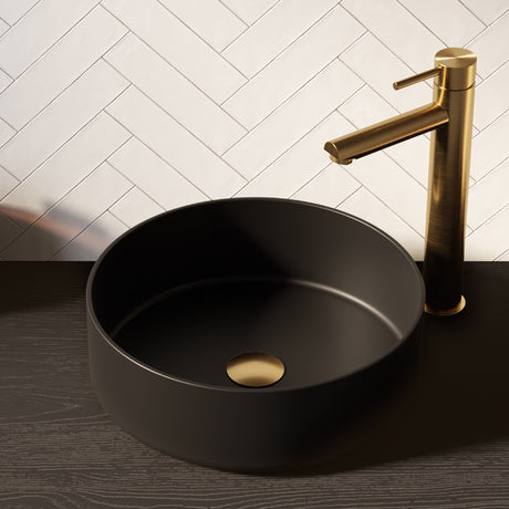 BRAUER Circle waskom 36 rond keramiek mat zwart en goud WK-CC36ROMZGO