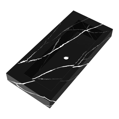 BRAUER Coral wastafel 100 met 1 spoelbak en 0 kraangaten marmerlook Nero Marquina WT-CA1000NM