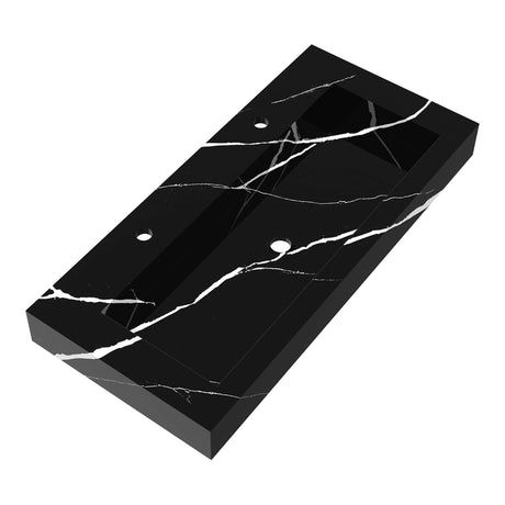 BRAUER Coral wastafel 100 met 1 spoelbak en 2 kraangaten marmerlook Nero Marquina WT-CA1002NM