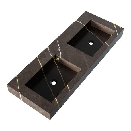 BRAUER Coral wastafel 120-2 met 2 spoelbakken en 0 kraangaten marmerlook Copper Brown WT-CA120-20CB