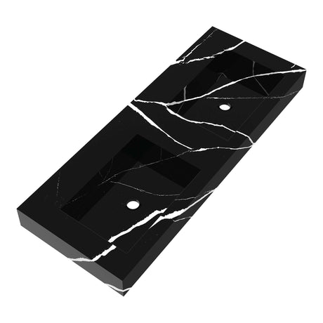 BRAUER Coral wastafel 120-2 met 2 spoelbakken en 0 kraangaten marmerlook Nero Marquina WT-CA120-20NM