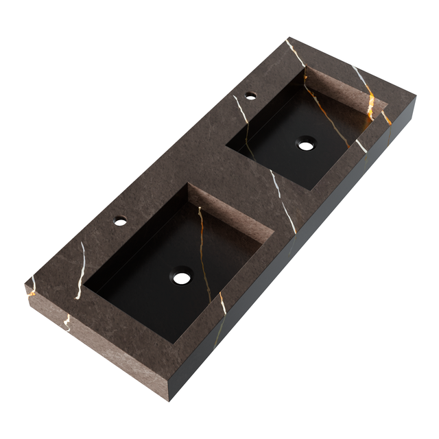 BRAUER Coral wastafel 120-2 met 2 spoelbakken en 2 kraangaten marmerlook Copper Brown WT-CA120-22CB