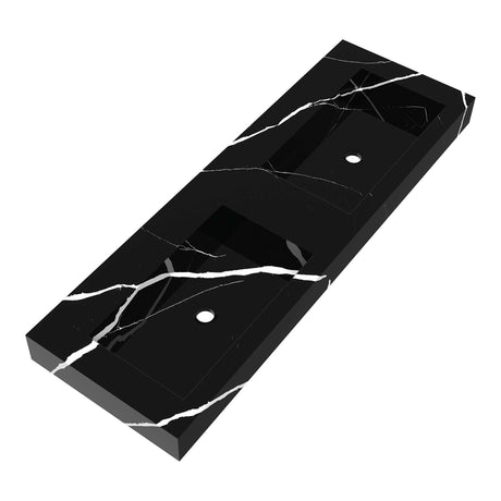 BRAUER Coral wastafel 140 met 2 spoelbakken en 0 kraangaten marmerlook Nero Marquina WT-CA1400NM