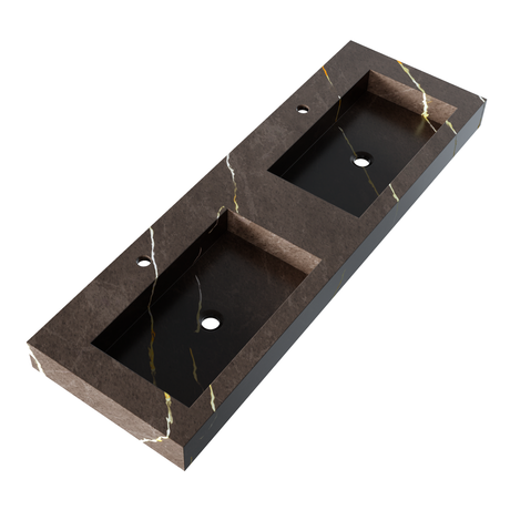 BRAUER Coral wastafel 140 met 2 spoelbakken en 2 kraangaten marmerlook Copper Brown WT-CA1402CB