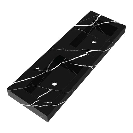 BRAUER Coral wastafel 140 met 2 spoelbakken en 2 kraangaten marmerlook Nero Marquina WT-CA1402NM