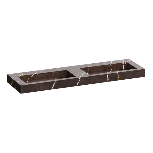 BRAUER Coral wastafel 160 met 2 spoelbakken en 0 kraangaten marmerlook Copper Brown WT-CA1600CB