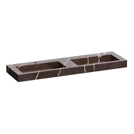 BRAUER Coral wastafel 160 met 2 spoelbakken en 2 kraangaten marmerlook Copper Brown WT-CA1602CB