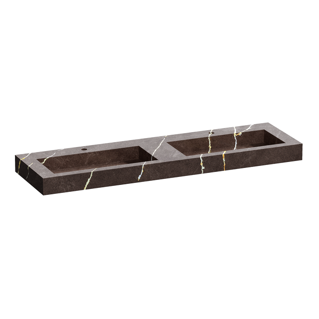 BRAUER Coral wastafel 160 met 2 spoelbakken en 2 kraangaten marmerlook Copper Brown WT-CA1602CB