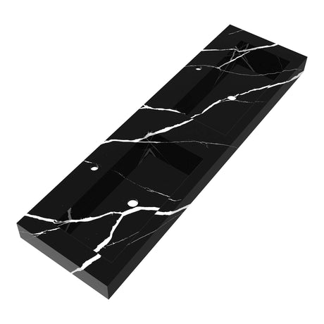 BRAUER Coral wastafel 160 met 2 spoelbakken en 2 kraangaten marmerlook Nero Marquina WT-CA1602NM
