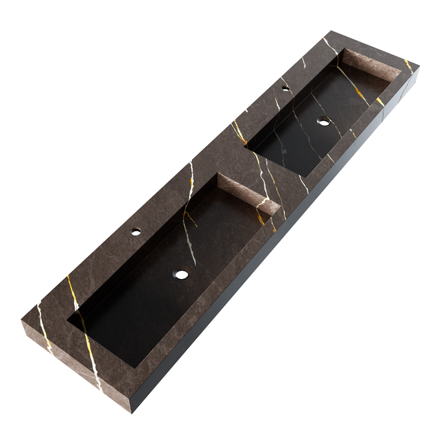 BRAUER Coral wastafel 200 met 2 spoelbakken en 2 kraangaten marmerlook Copper Brown WT-CA2002CB