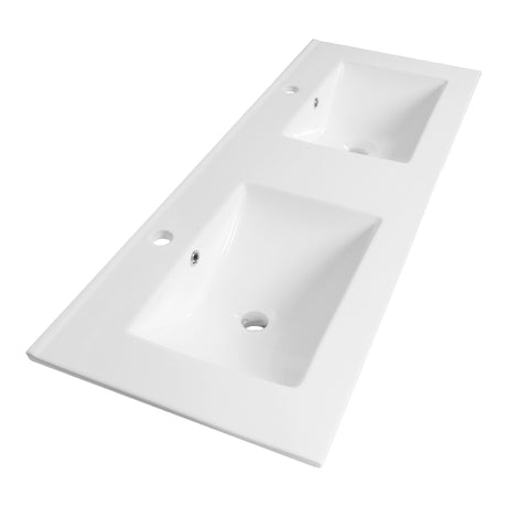 BRAUER Frost wastafel 120-2 met 2 spoelbakken en 2 kraangaten keramiek hoogglans wit WT-FR120-22HW