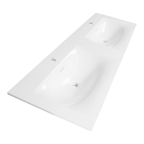 BRAUER Glacier wastafel 140 met 2 spoelbakken en 2 kraangaten fine stone hoogglans wit WT-GL1402HW