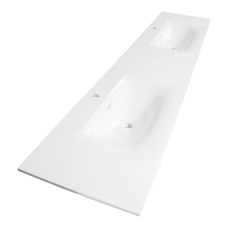 BRAUER Glacier wastafel 200 met 2 spoelbakken en 2 kraangaten fine stone hoogglans wit WT-GL2002HW