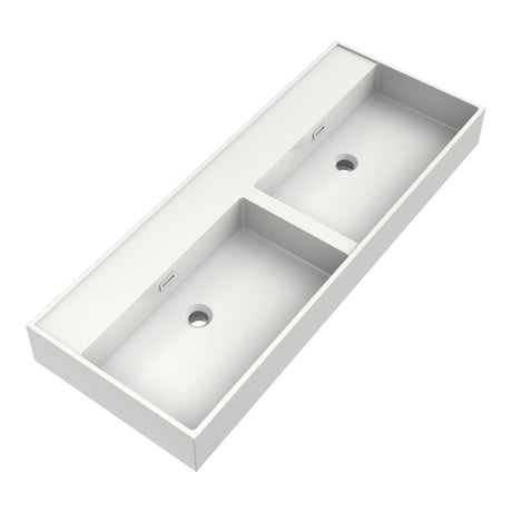 BRAUER Gravity wastafel 120-2 met 2 spoelbakken en 0 kraangaten mineraalmarmer zijdeglans wit WT-GV120-20ZW