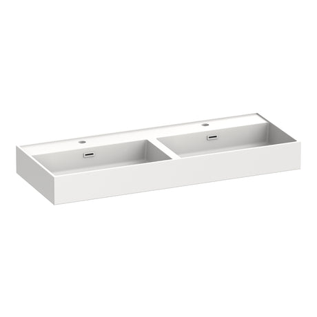 BRAUER Gravity wastafel 120-2 met 2 spoelbakken en 2 kraangaten mineraalmarmer zijdeglans wit WT-GV120-22ZW